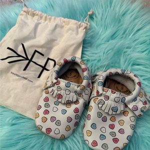 Freshly Picked Candy Conversation Hearts Moccasin Soft Sole Baby Shoe, 5, White
